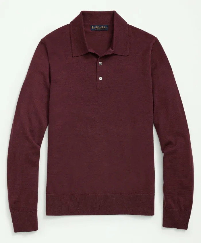 Sweaters Men Brooks Brothers Fine Merino Wool Sweater Polo Burgundy