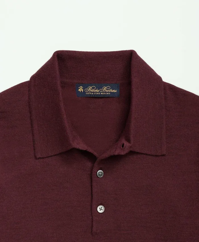 Sweaters Men Brooks Brothers Fine Merino Wool Sweater Polo Burgundy