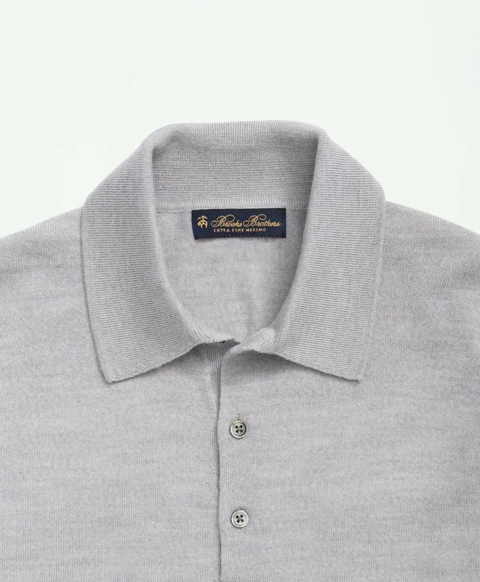 Sweaters Men Brooks Brothers Fine Merino Wool Sweater Polo Light Grey Heather