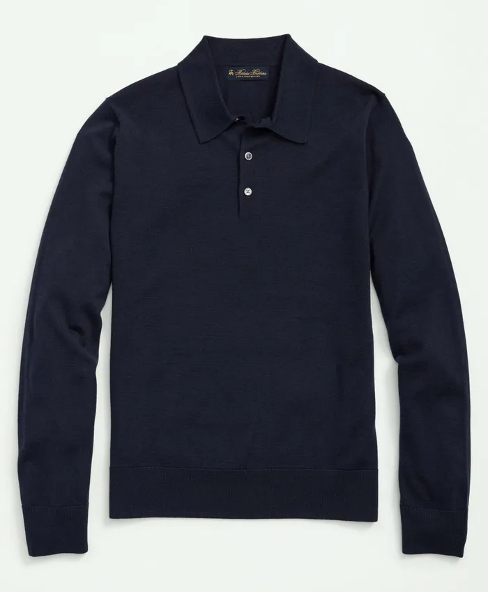 Sweaters Men Brooks Brothers Fine Merino Wool Sweater Polo Navy