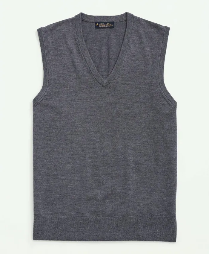 Sweaters Men Brooks Brothers Fine Merino Wool Sweater Vest Grey Heather