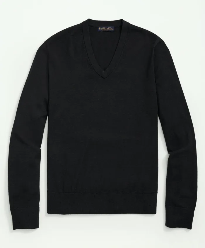 Sweaters Men Brooks Brothers Fine Merino Wool VNeck Sweater Black