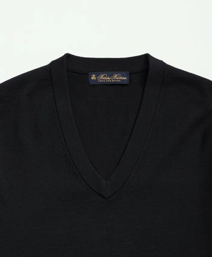 Sweaters Men Brooks Brothers Fine Merino Wool VNeck Sweater Black