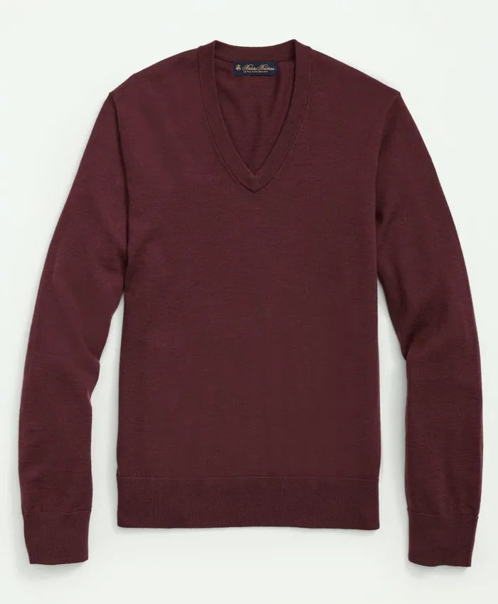 Sweaters Men Brooks Brothers Fine Merino Wool VNeck Sweater Burgundy