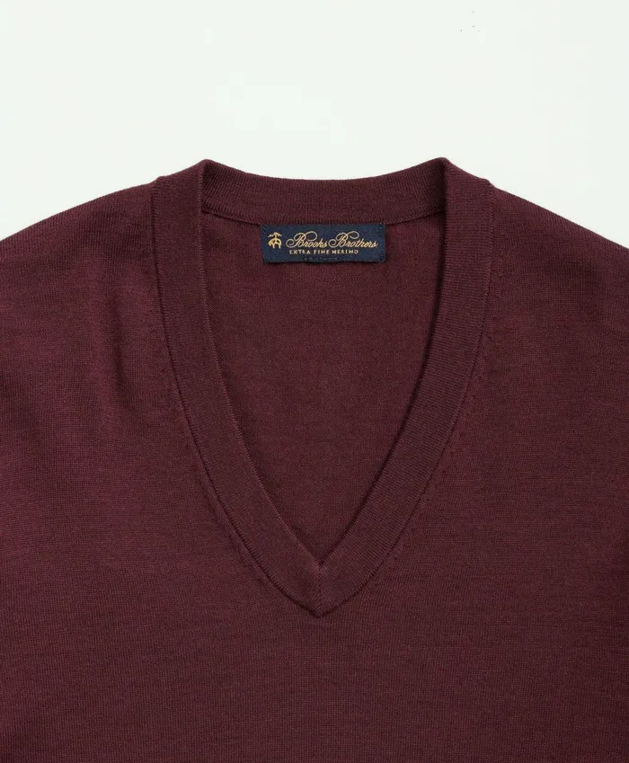 Sweaters Men Brooks Brothers Fine Merino Wool VNeck Sweater Burgundy