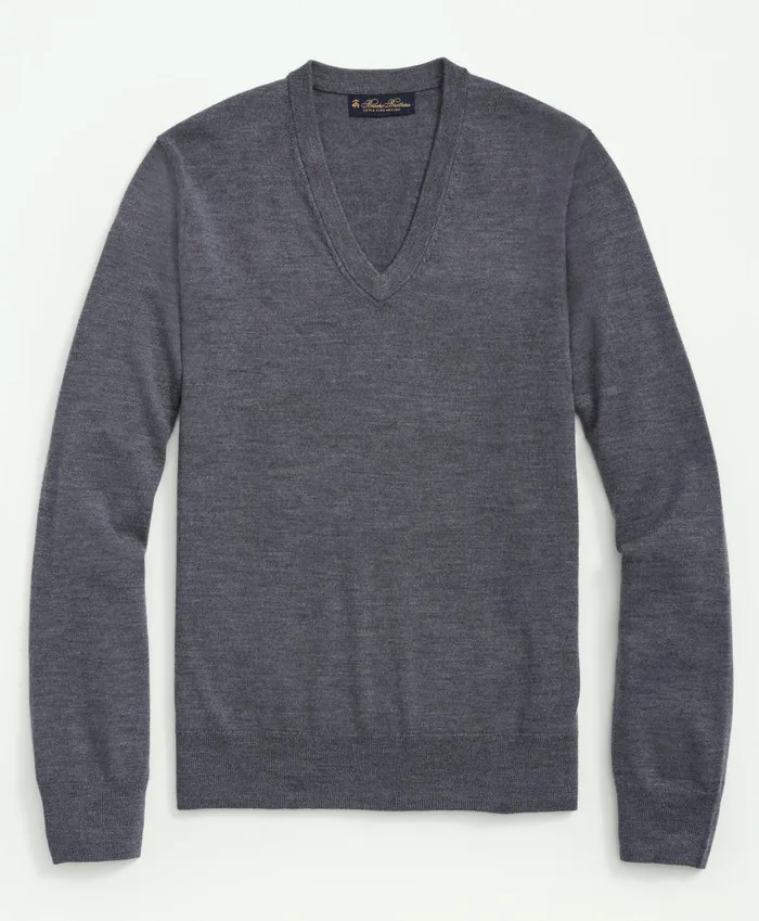 Sweaters Men Brooks Brothers Fine Merino Wool VNeck Sweater Grey Heather