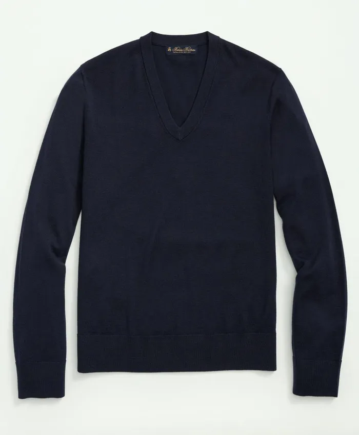 Sweaters Men Brooks Brothers Fine Merino Wool VNeck Sweater Navy