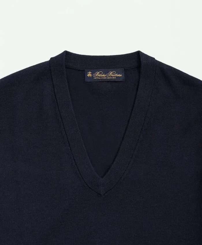 Sweaters Men Brooks Brothers Fine Merino Wool VNeck Sweater Navy