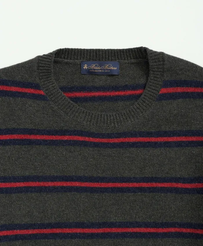Sweaters Men Brooks Brothers Lambswool Crewneck Belt Striped Sweater Green Multi