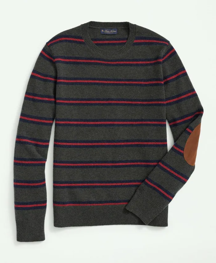 Sweaters Men Brooks Brothers Lambswool Crewneck Belt Striped Sweater Green Multi