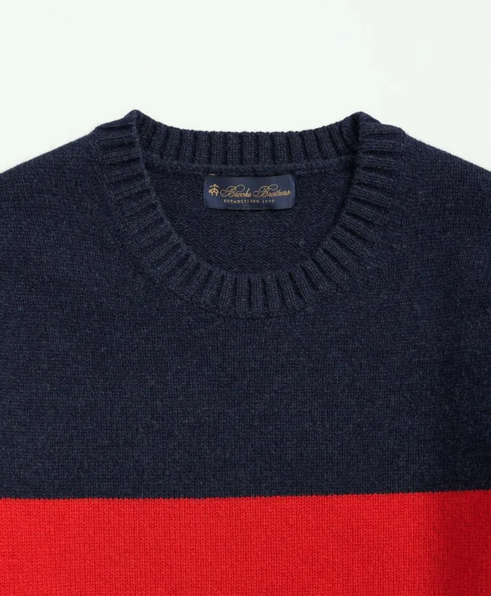 Sweaters Men Brooks Brothers Lambswool Crewneck Chest Striped Sweater Navy Multi