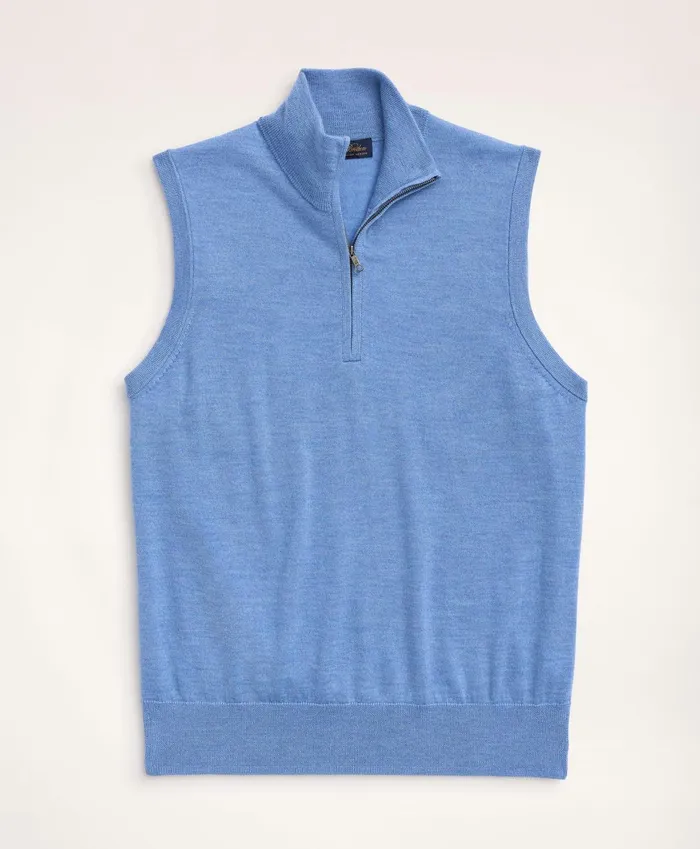 Sweaters Men Brooks Brothers Merino Wool HalfZip Vest Light Blue