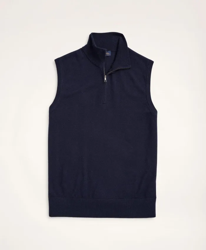 Sweaters Men Brooks Brothers Merino Wool HalfZip Vest Navy