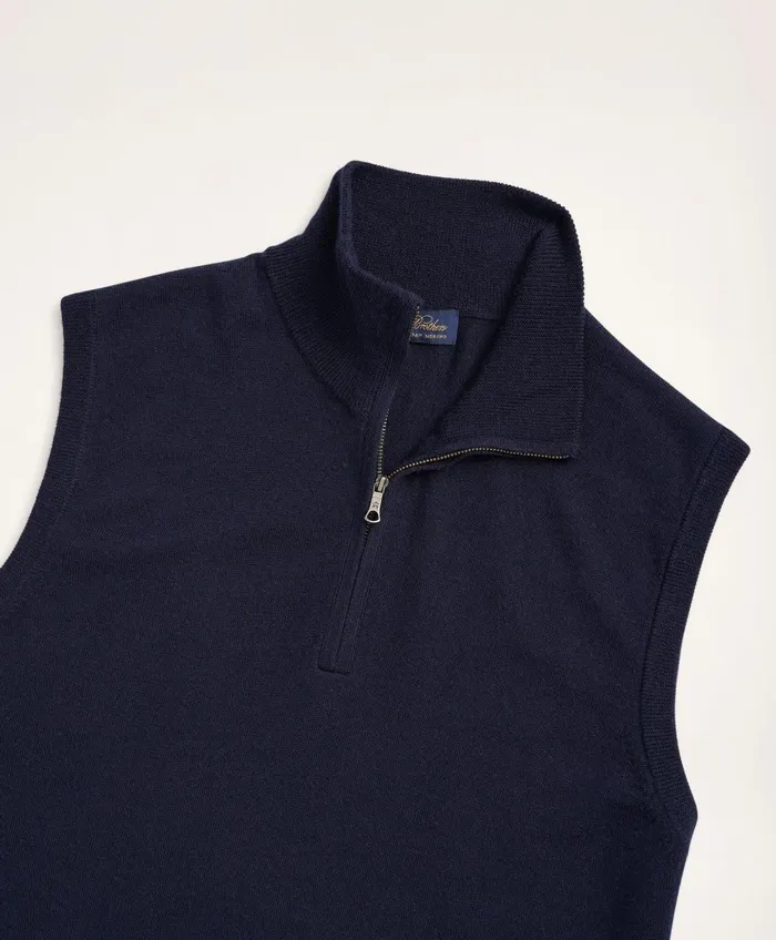 Sweaters Men Brooks Brothers Merino Wool HalfZip Vest Navy