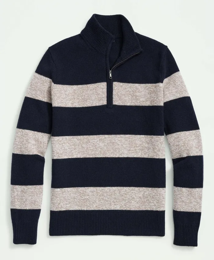 Sweaters Men Brooks Brothers Merino Wool Striped HalfZip Sweater Navy Multi