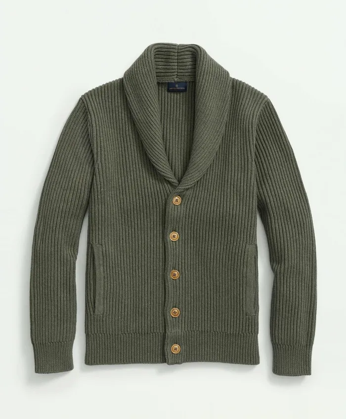 Sweaters Men Brooks Brothers Ribbed Cotton Shawl Collar Cardigan Olive