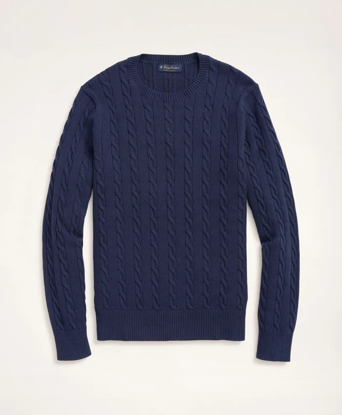 Sweaters Men Brooks Brothers Supima Cotton Cable Crewneck Sweater Navy