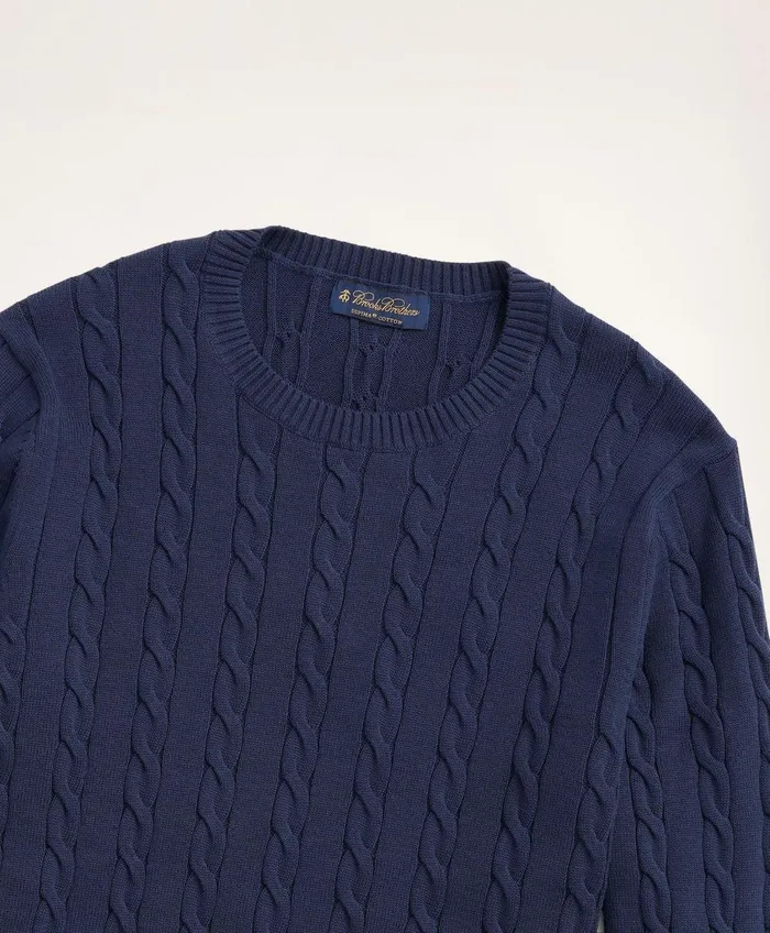 Sweaters Men Brooks Brothers Supima Cotton Cable Crewneck Sweater Navy