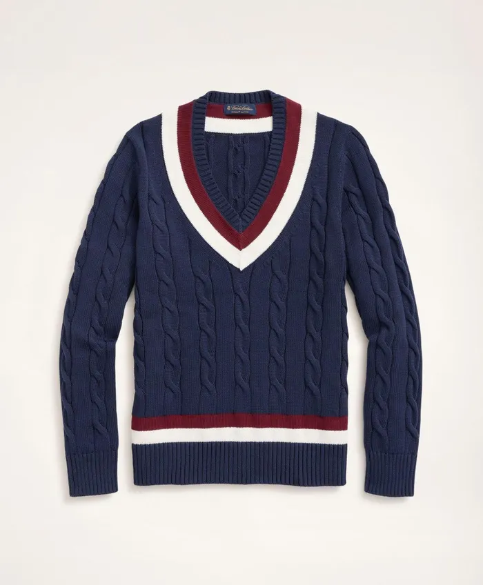 Sweaters Men Brooks Brothers Supima Cotton Cable Tennis Sweater Navy