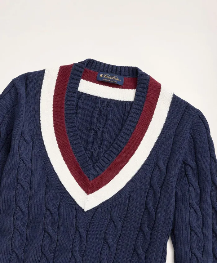 Sweaters Men Brooks Brothers Supima Cotton Cable Tennis Sweater Navy