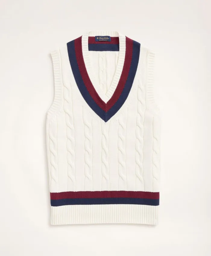 Sweaters Men Brooks Brothers Supima Cotton Cable Tennis Sweater Vest Ivory