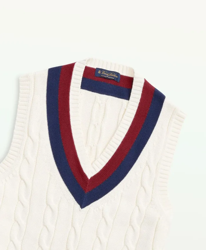 Sweaters Men Brooks Brothers Supima Cotton Cable Tennis Sweater Vest Ivory