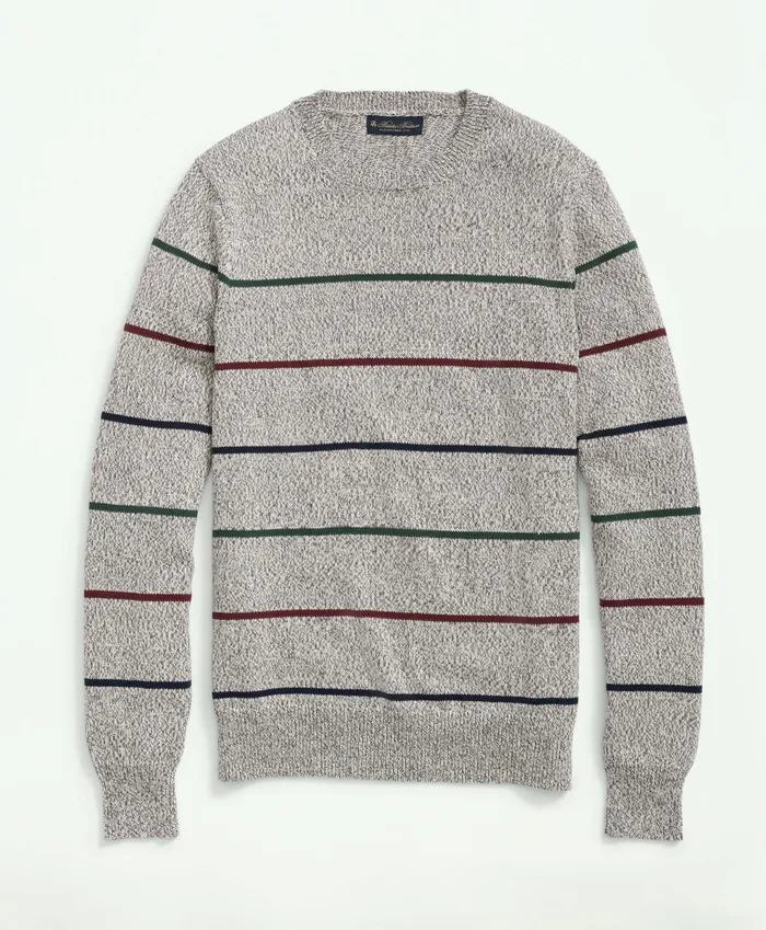 Sweaters Men Brooks Brothers Supima Cotton Crewneck Striped Sweater Tan Multi