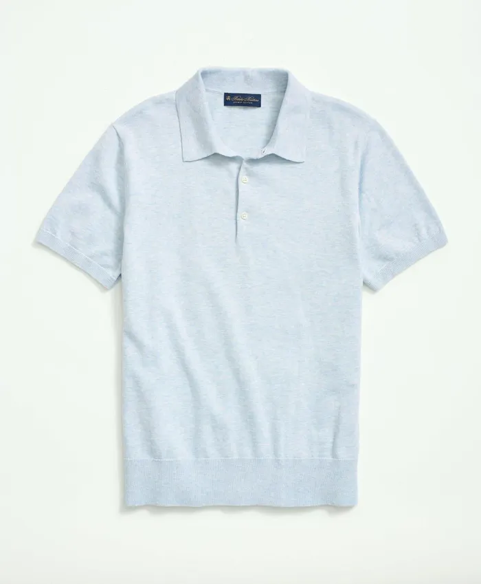 Sweaters Men Brooks Brothers Supima Cotton ShortSleeve Polo Sweater Light Blue Heather
