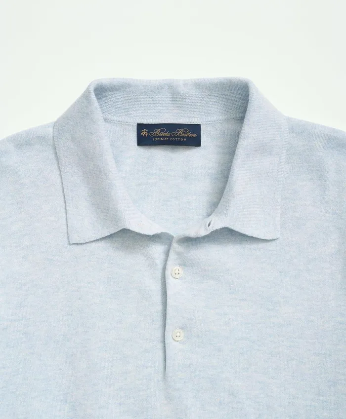 Sweaters Men Brooks Brothers Supima Cotton ShortSleeve Polo Sweater Light Blue Heather