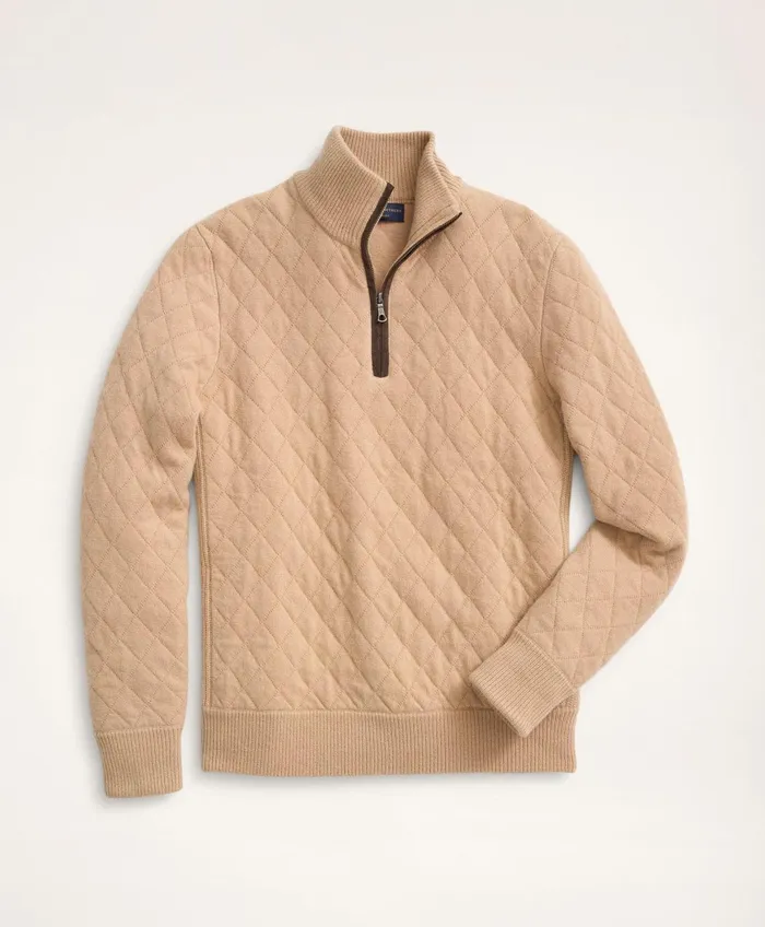 Sweaters Men Brooks Brothers Wool Cashmere Quilted HalfZip Camel