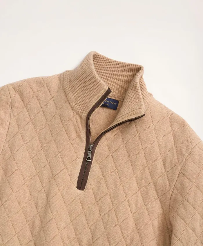 Sweaters Men Brooks Brothers Wool Cashmere Quilted HalfZip Camel