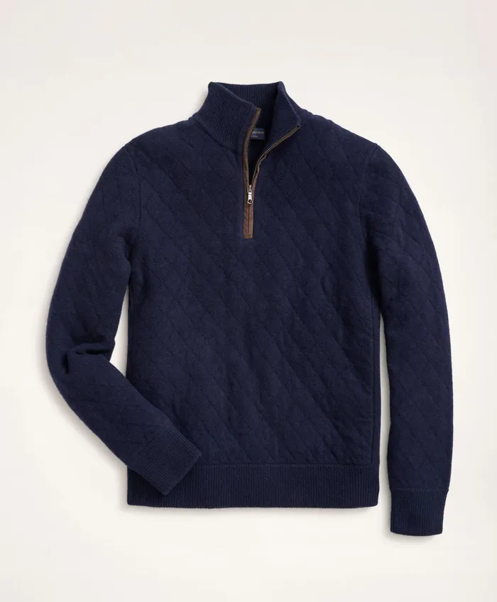 Sweaters Men Brooks Brothers Wool Cashmere Quilted HalfZip Navy