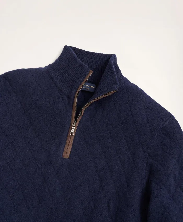 Sweaters Men Brooks Brothers Wool Cashmere Quilted HalfZip Navy
