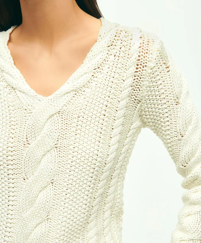Sweaters Women Brooks Brothers Cotton MultiCable VNeck Sweater Ivory