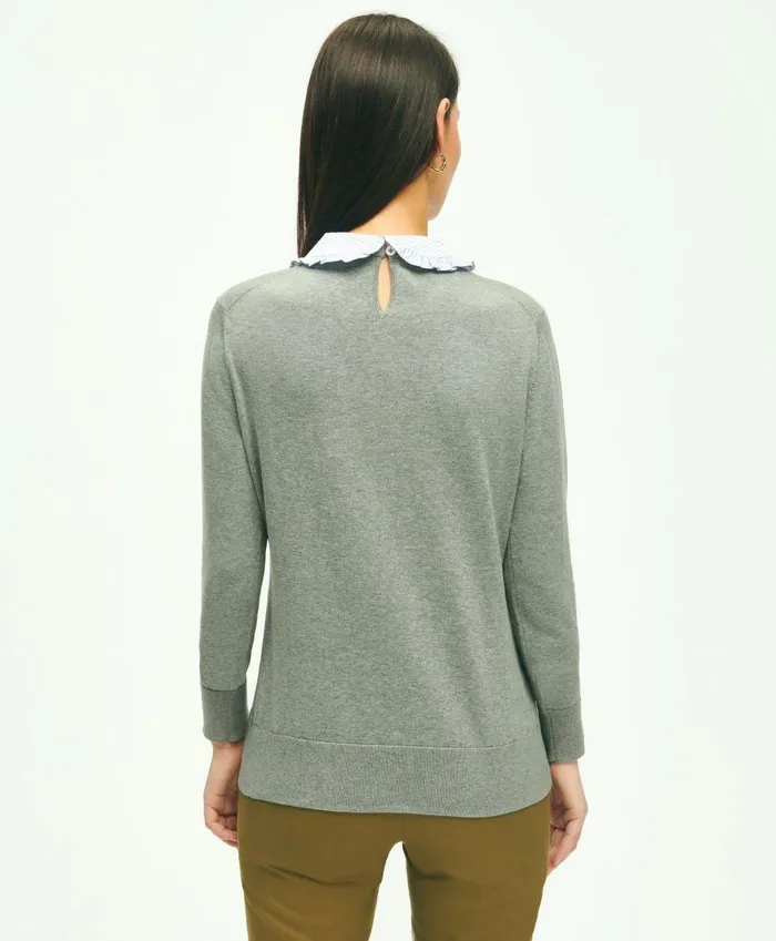 Sweaters Women Brooks Brothers Cotton Removable Collar Sweater Grey Heather
