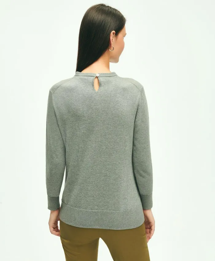 Sweaters Women Brooks Brothers Cotton Removable Collar Sweater Grey Heather