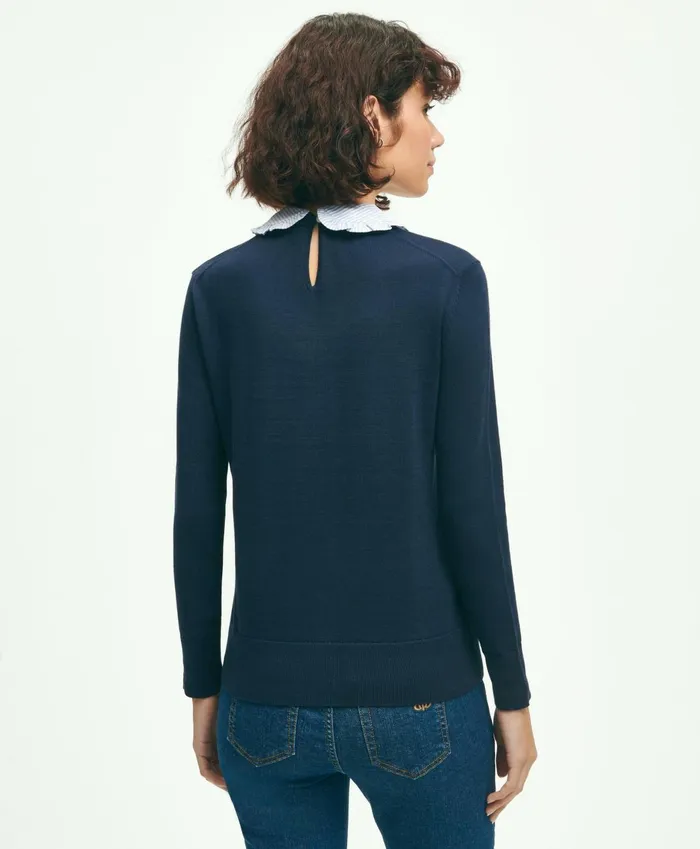 Sweaters Women Brooks Brothers Cotton Removable Collar Sweater Navy