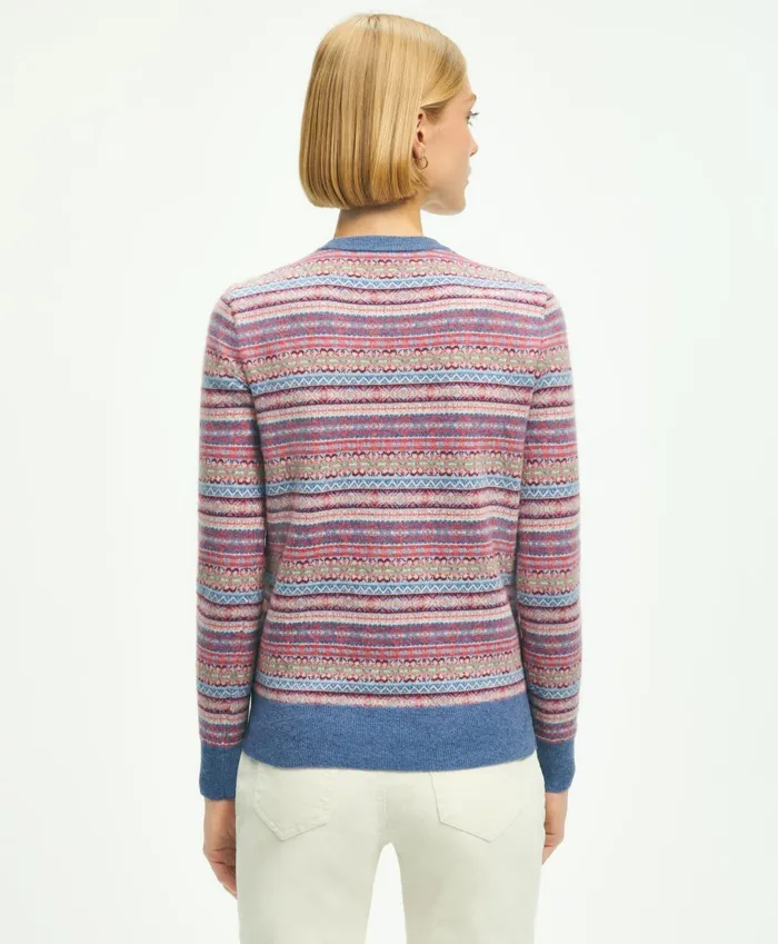Sweaters Women Brooks Brothers Lambswool Fair Isle Crew Neck Sweater Pink Multi