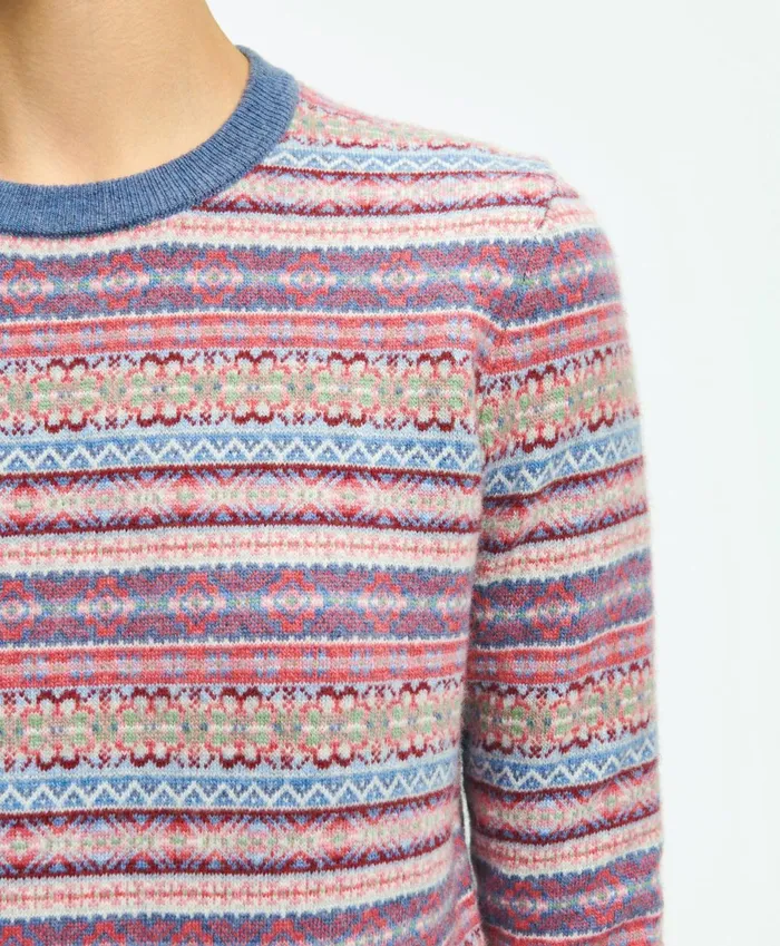 Sweaters Women Brooks Brothers Lambswool Fair Isle Crew Neck Sweater Pink Multi