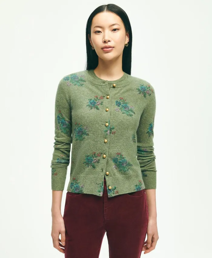 Sweaters Women Brooks Brothers Lambswool Floral Print Cardigan Green