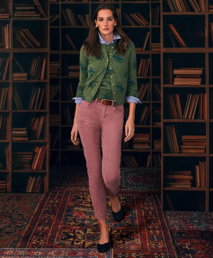 Sweaters Women Brooks Brothers Lambswool Floral Print Cardigan Green