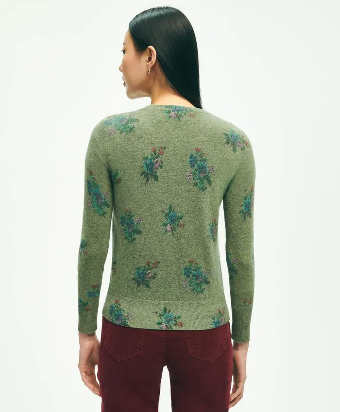 Sweaters Women Brooks Brothers Lambswool Floral Print Cardigan Green