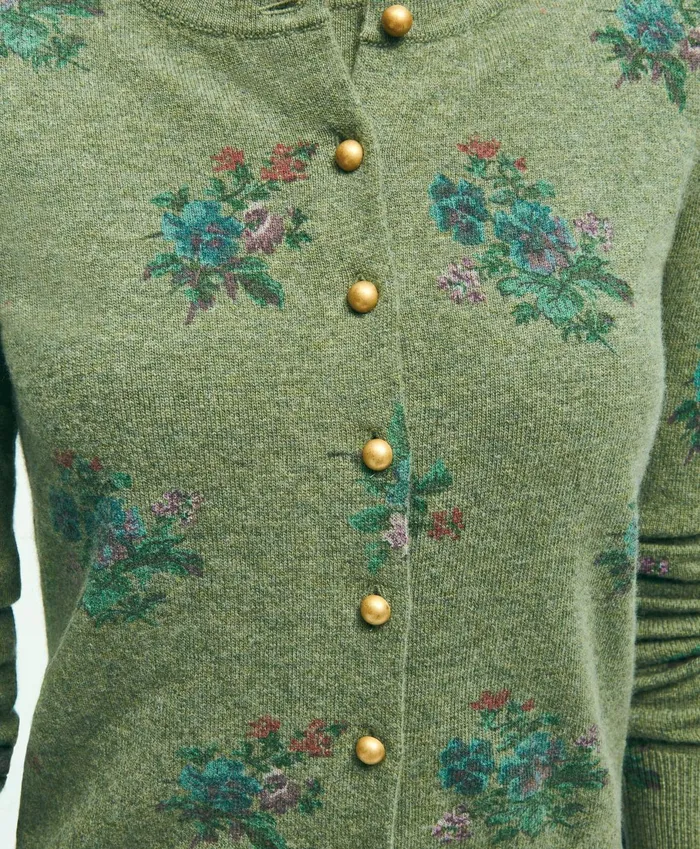 Sweaters Women Brooks Brothers Lambswool Floral Print Cardigan Green