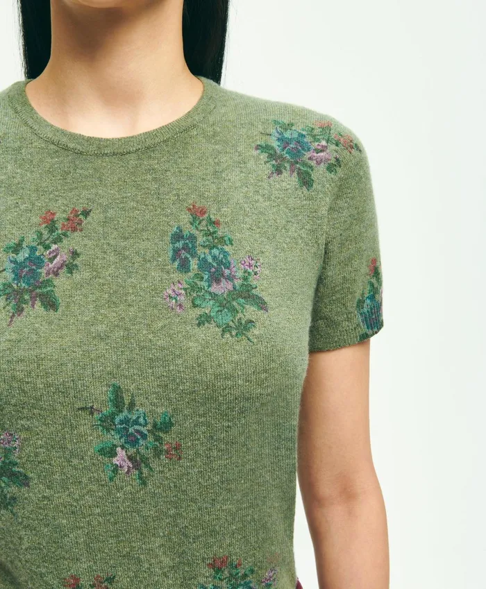 Sweaters Women Brooks Brothers Lambswool Floral Print Shell Olive
