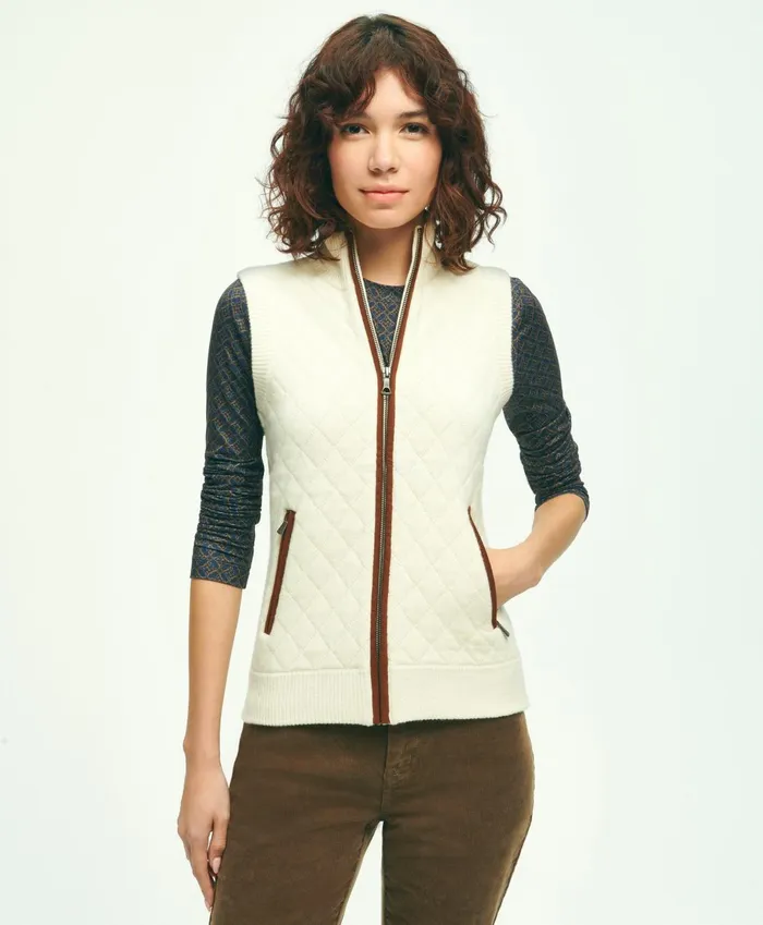 Sweaters Women Brooks Brothers Merino Blend Quilted Sweater Vest White