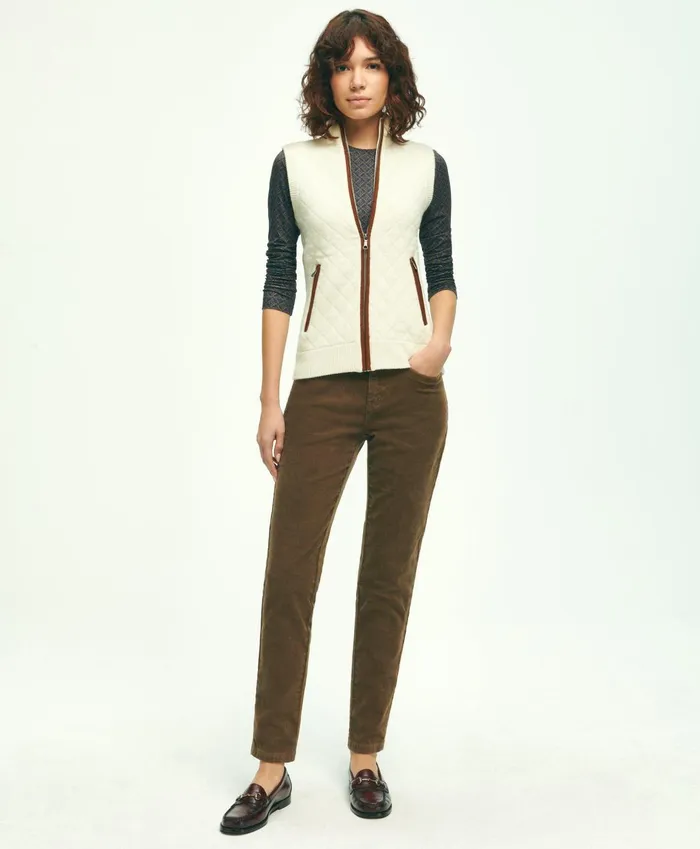 Sweaters Women Brooks Brothers Merino Blend Quilted Sweater Vest White