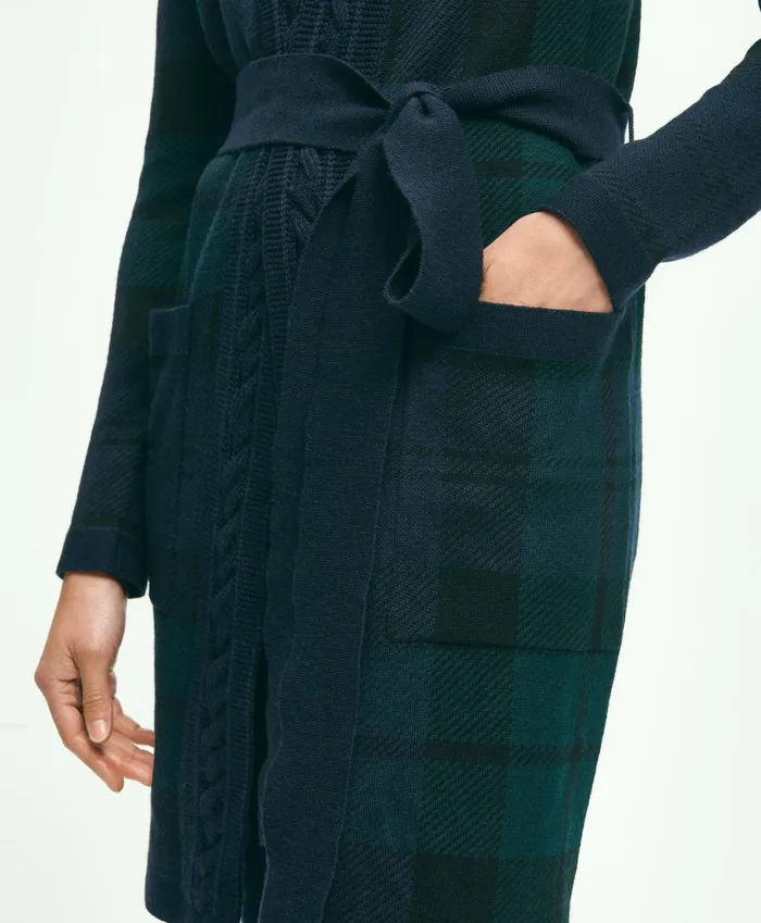 Sweaters Women Brooks Brothers Merino Wool Black Watch Cardigan Green Multi
