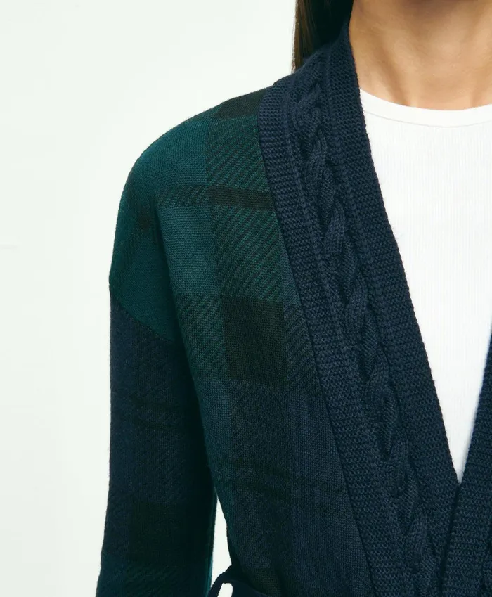 Sweaters Women Brooks Brothers Merino Wool Black Watch Cardigan Green Multi