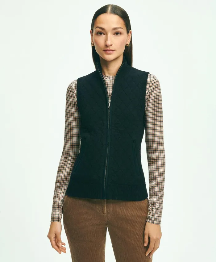 Sweaters Women Brooks Brothers Merino Wool Blend Quilted Sweater Vest Black