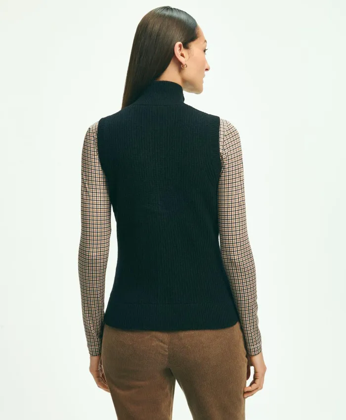 Sweaters Women Brooks Brothers Merino Wool Blend Quilted Sweater Vest Black